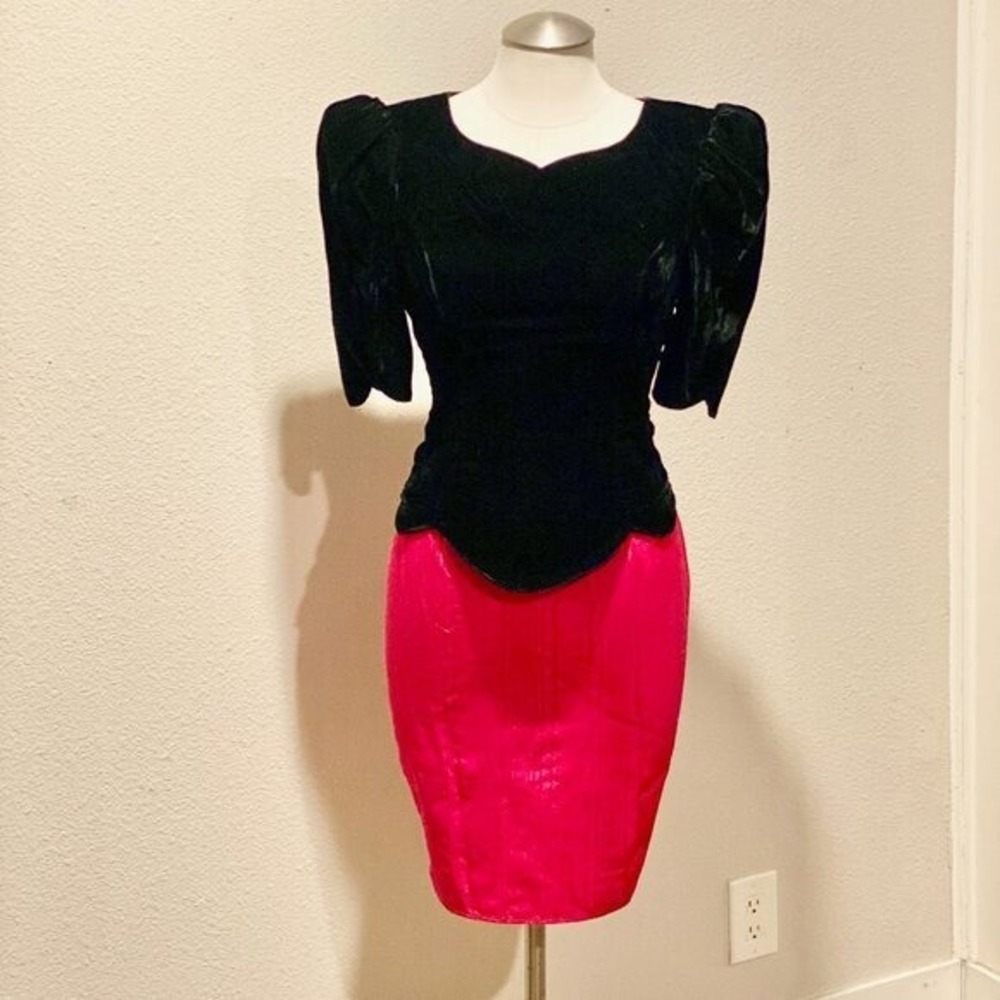 Jessica McClintock Gunne Sax Black & Pink Vintage Valentine's Day Dress - XS
